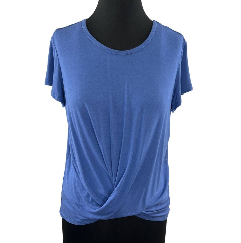 Muk Luks Blue Crewneck Short Sleeve Twist Front Tee Shirt Casual Stretch Basic M